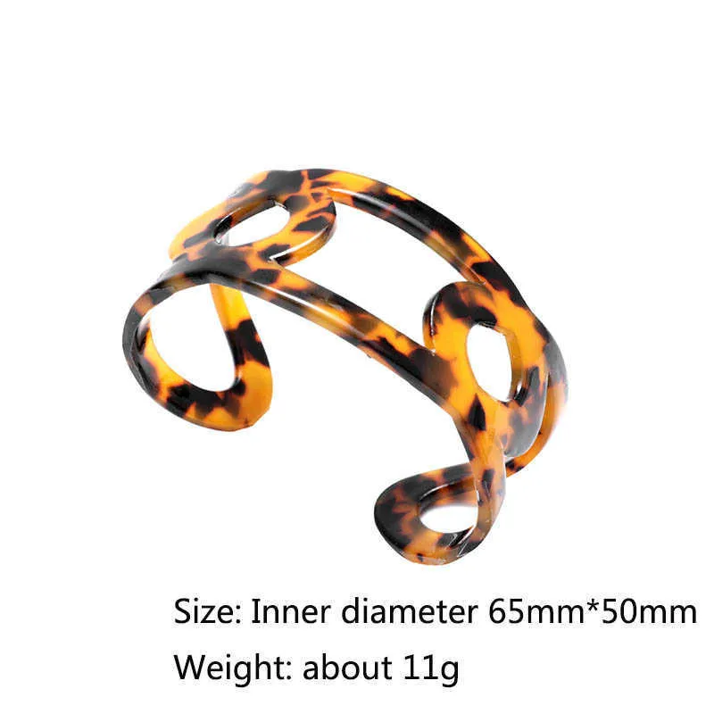 New Fashion Open Acrylic Leopard Print Bangles Hollow Out Cuff Bracelets for Women Girls Resin Bangles Jewelry Party Accessories Q0719