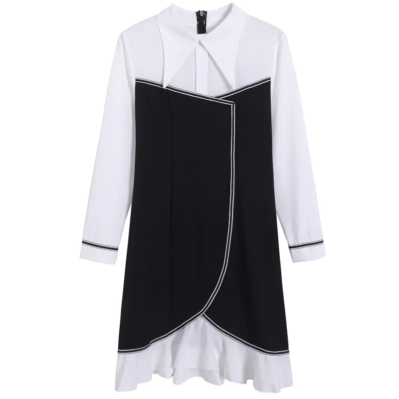 Spring Autumn Women's Dress Korean Style Sexy Stitching Long-sleeved Retro Slim Waist Short Female es LL708 210506