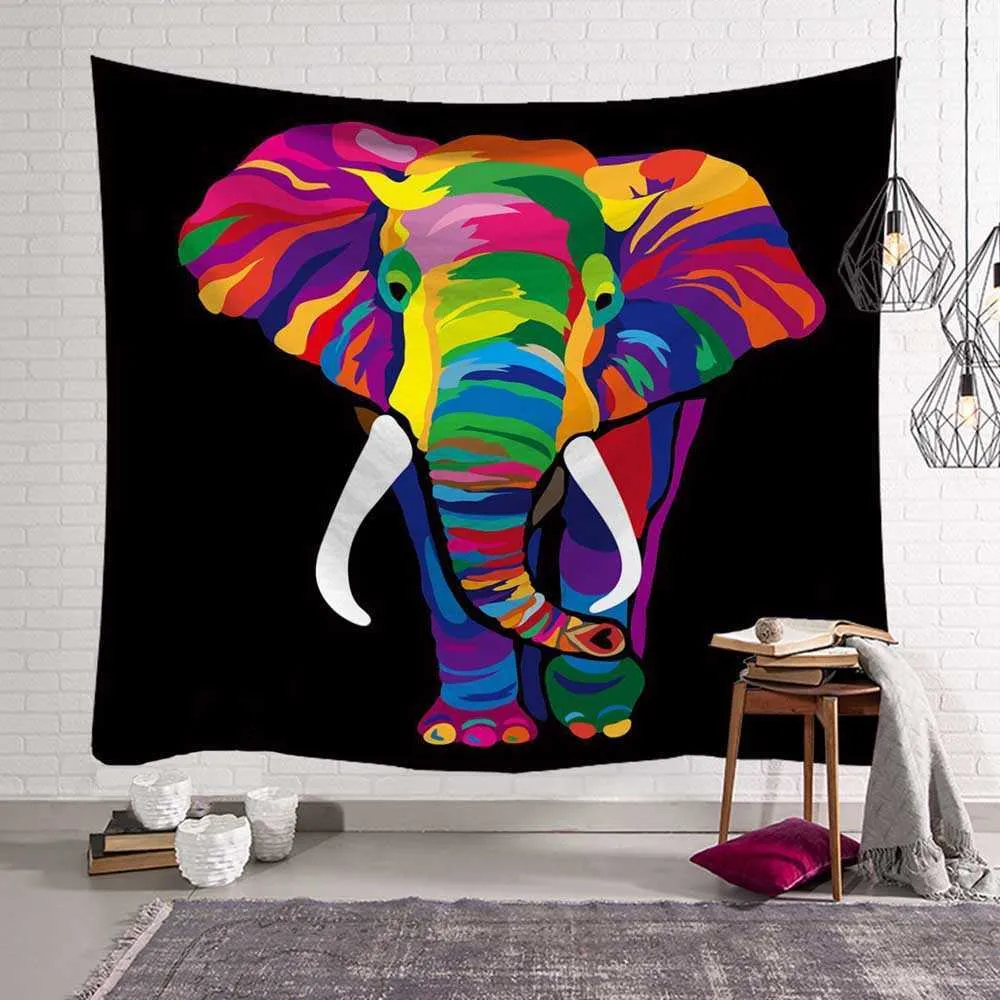 Elefante psicodélico hippie tapiz boho mandala tapiz arte pared colgante brujería pared tela tapices macrame pared alfombra 210609