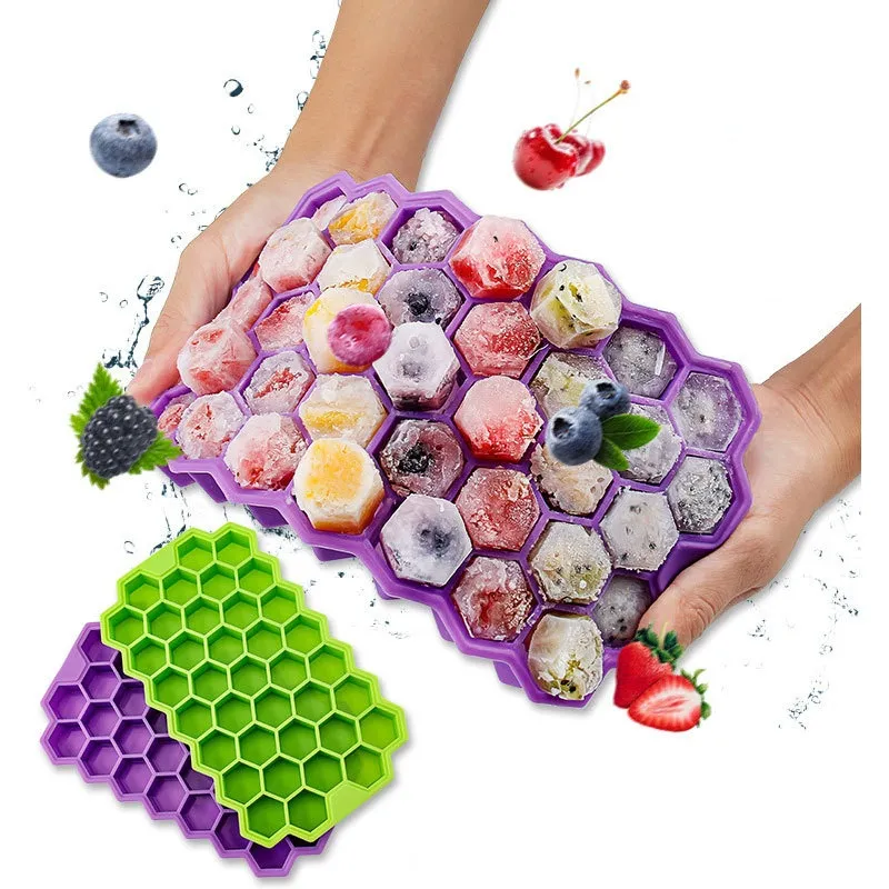 Silica Gel Ice Cube Mold with Cover Honeycomb Tray Fruit Maker Bar Kitchen Accessories