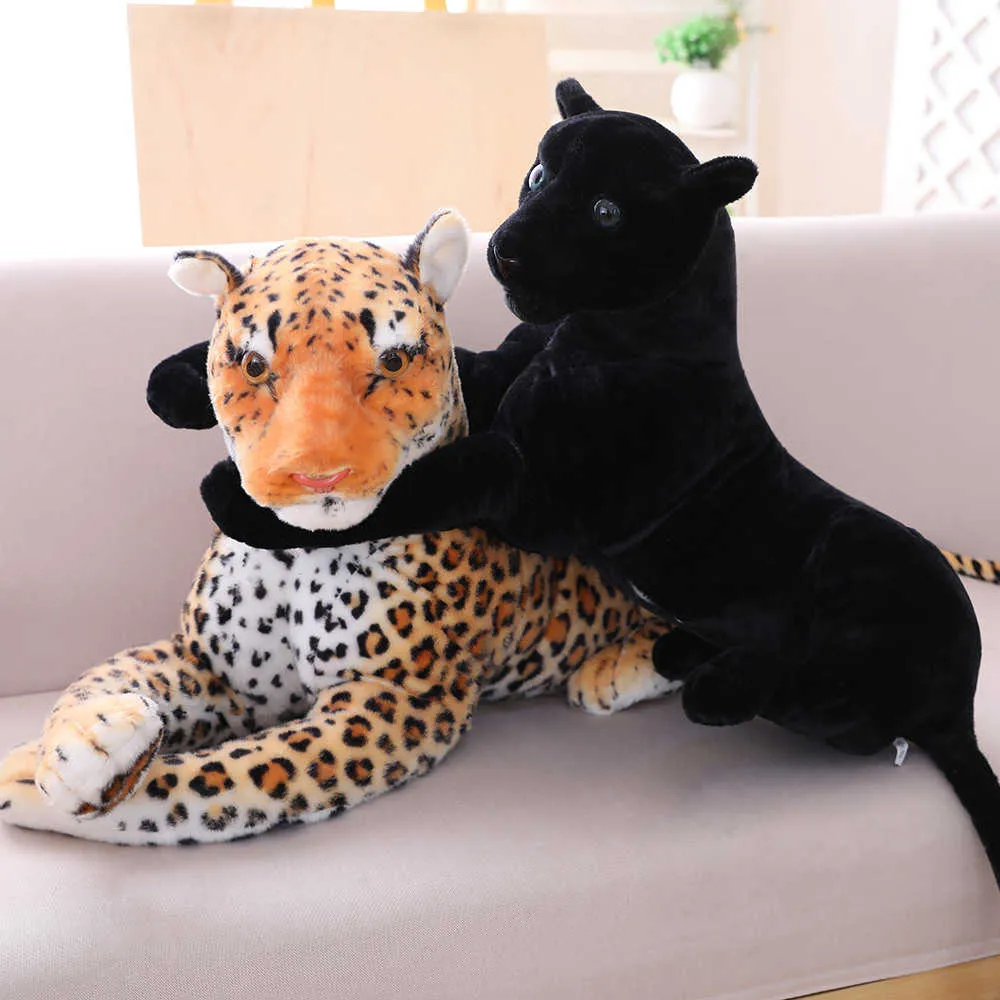 Peluche panthère noire jouet réaliste animaux en peluche réaliste léopard poupée douce cadeau pour enfants 210728