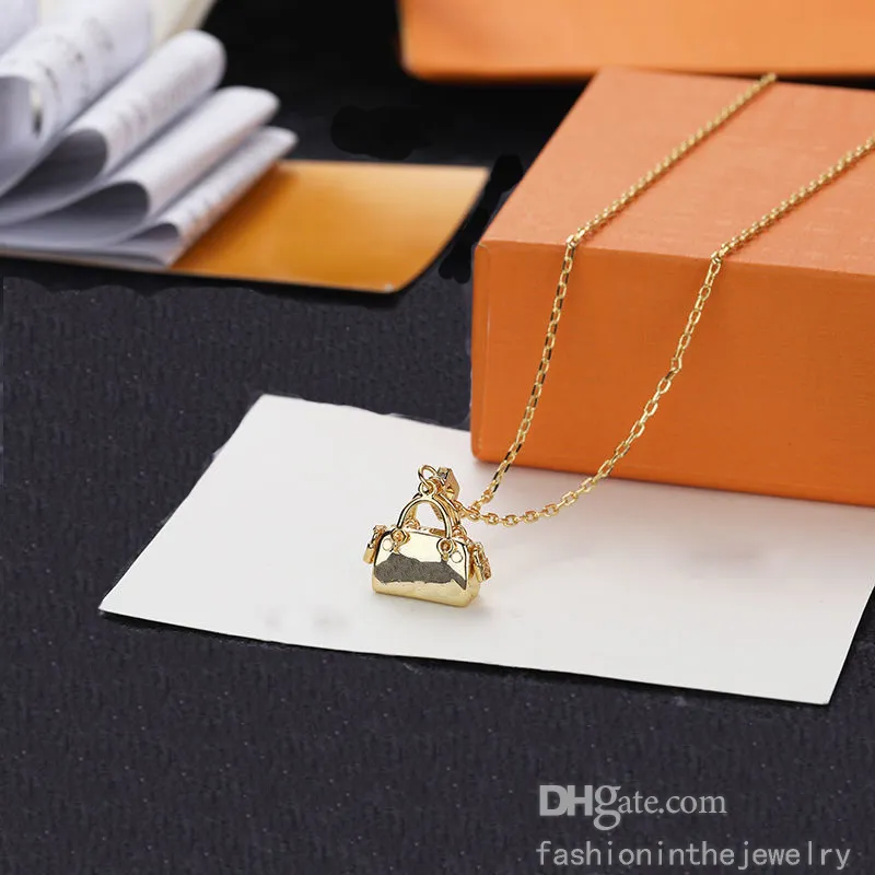 Naszyjnik Projektant biżuterii luksusowe wisiorki modowe prezent Rose Gold Platinum Bear Bag Zamek Diamentowe wisiorki dla kobiet długie C202E