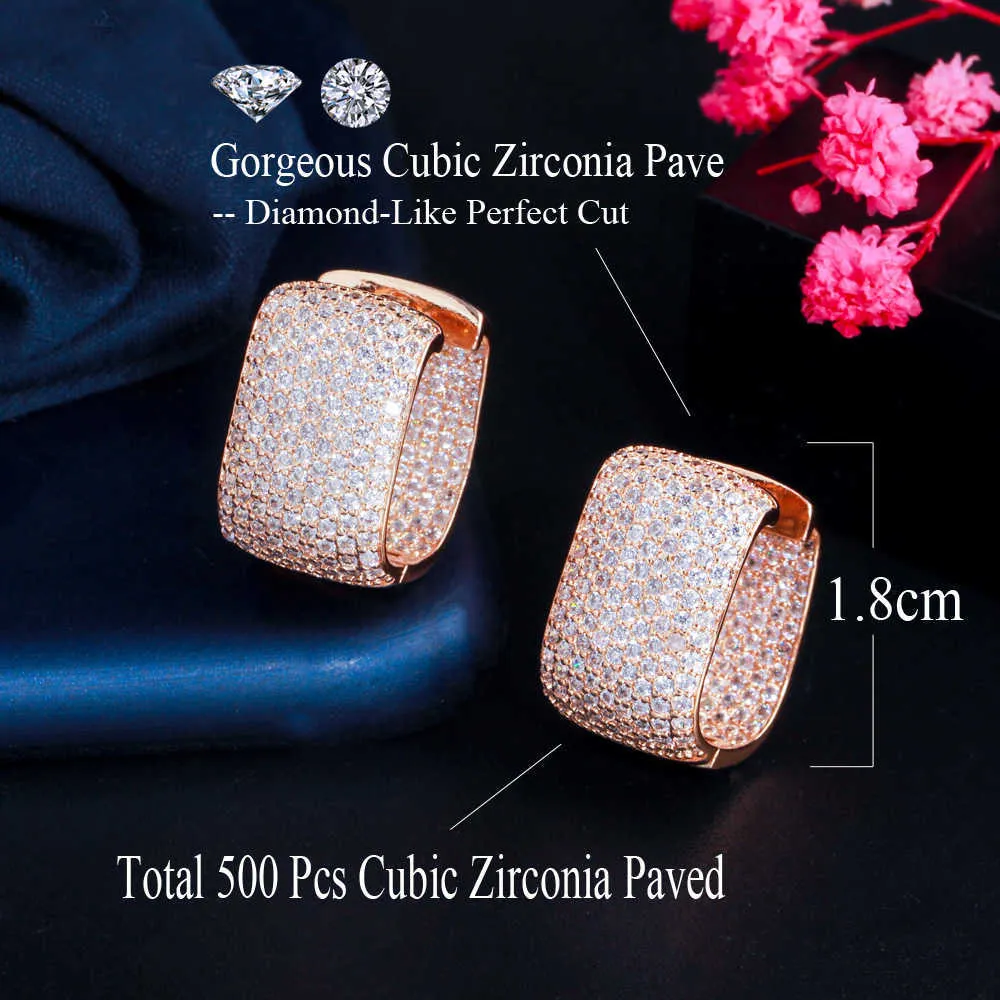 CWWZircons Dupla face micro pavimentada zircônia cúbica cor branca cor de ouro cz Retângulo de pedra brincos para senhoras jóias CZ910 210924