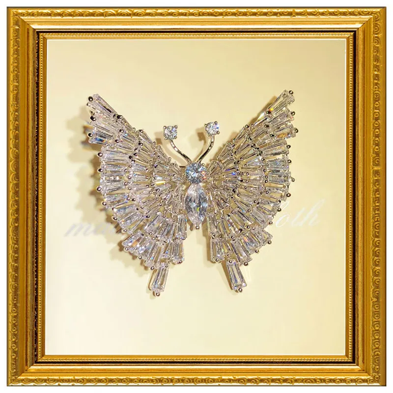925 Srebrne broszki dla kobiet Butterfly t Diamant Cubic Cyrkonia High-end Exquisite Big Brooch Corsage Płaszcz Pin Fine Jewelry