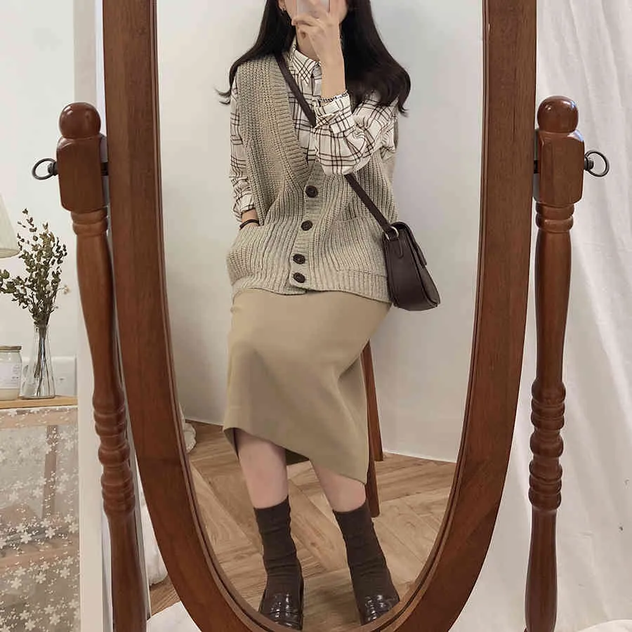 Velours épais solide noir marron mi-mollet femmes Vintage hiver jupe droite longue taille haute filles jupes Femininas 210417