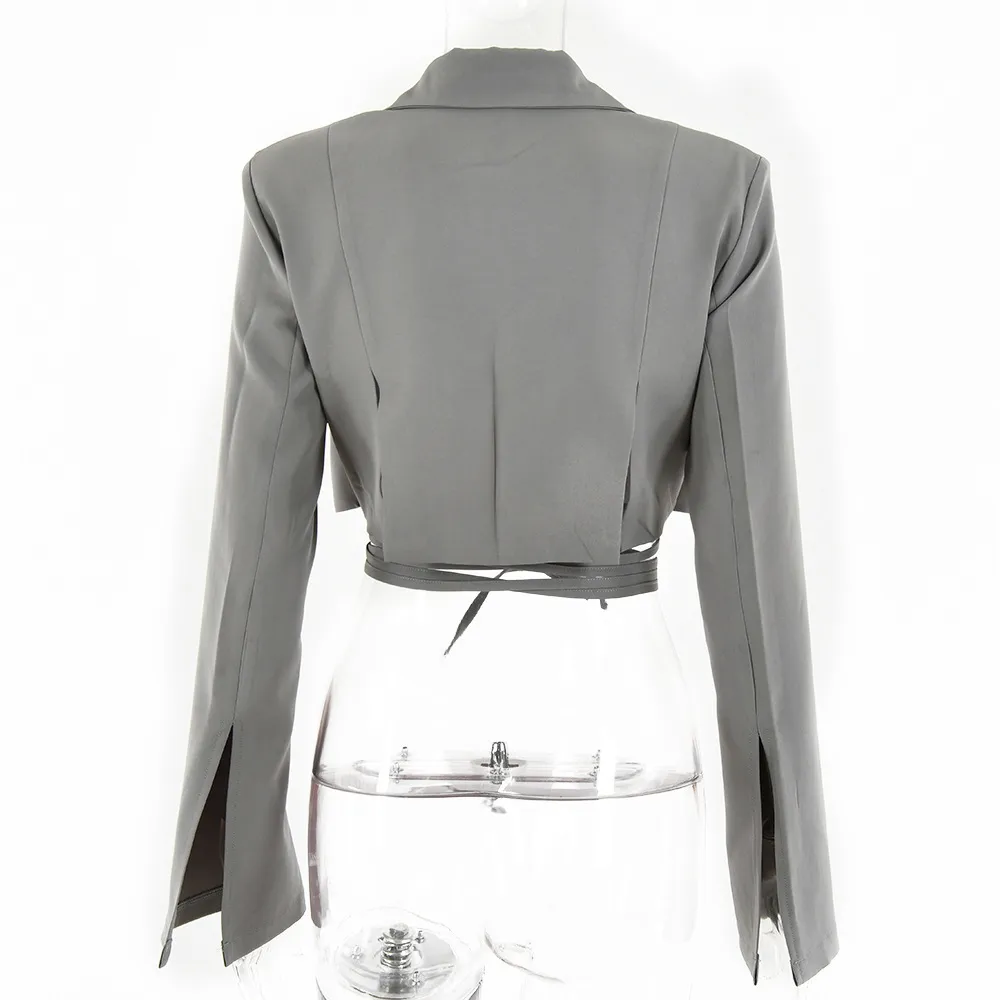 Blazer Women Spring and Autumn New Double Decker Blazer Sexy Long Sleeve Slim Fitting Navel Strap Top 210422