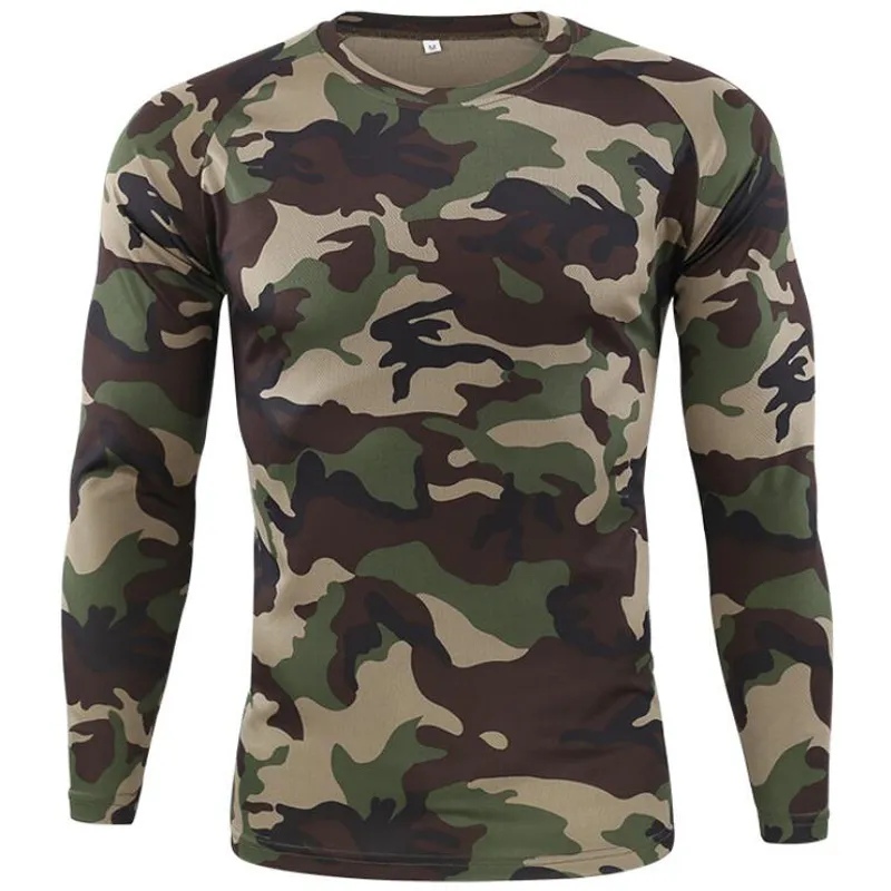 Quick Drying Long Sleeve T-shirt Men Autumn Outdoor Bike Running Fitness Mountaineering Bicycle Round Neck Camouflage T Shirts 220312