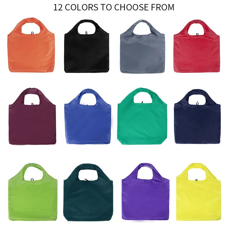 12 Renkler Katı Renk Taşınabilir Katlanır Eko Dostu Naylon Bakkal Alışveriş Çantası Tote Kılıfı Organizatör