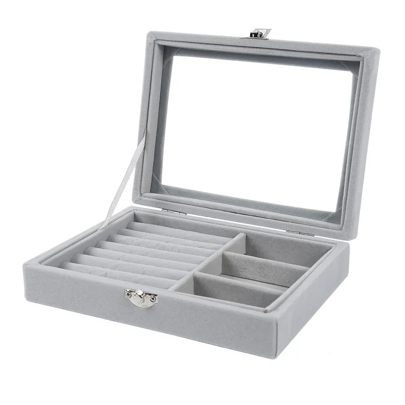 European-style Velvet Glass Ring Earring Jewelry Organizer Box Tray Holder Storage Case Display Case Home Decor 20 15 5cm2984