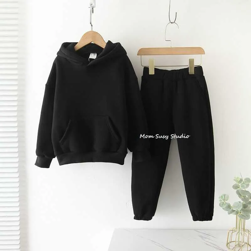 Mom Susy Baby Girl Boy Cotton Clothes Set Hoodie+Jogging Warm Fleece Lining Child Sport Loungewear Winter Spring Autumn 211025