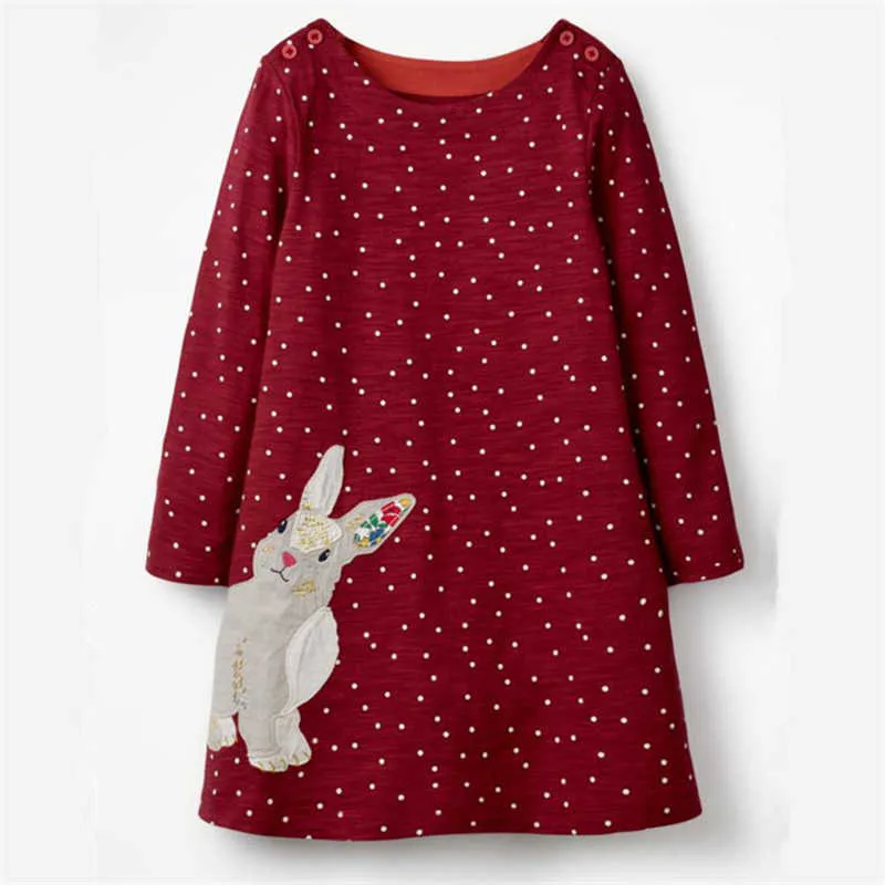 Jumping meters Appliques Bunny Toddler dresses girls clothing autumn baby long sleeve cotton polk dot Girls kids frocks 210529