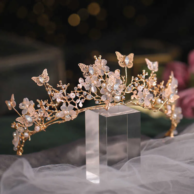 Bridal Crown Barockperle und Tiara Butterfly Hairband Hochzeitshaarzubehör Prinzessin Braut Tiaras 2110203835650