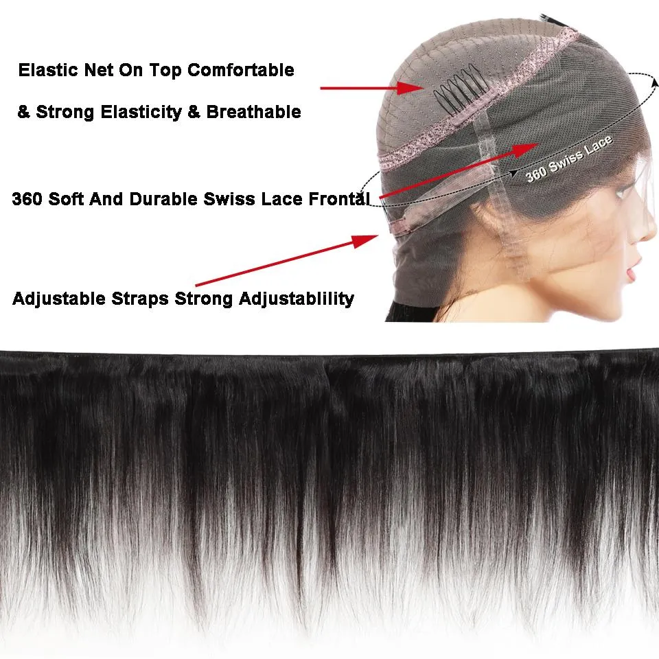 Peluca de cabello humano Frontal de encaje 360, línea de cabello Natural prearrancada, relación media de densidad 150, pelucas frontales de encaje Remy rectas peruanas 9272693