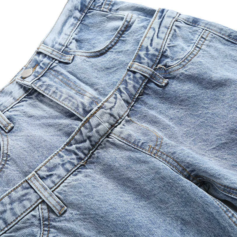 [Deat] Vrouwen Lente Herfst Fashion Wide Pen Broek Losse Hoge Taille Solid Color Split Fork Personality Jeans 13C322 210527
