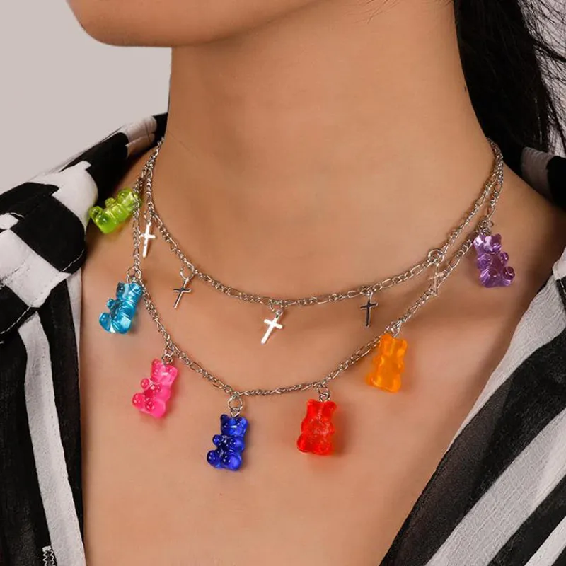 Cadeau de Noël gommeux coloré, bijoux de chaîne en cristal de clavicule de dessin animé mignon