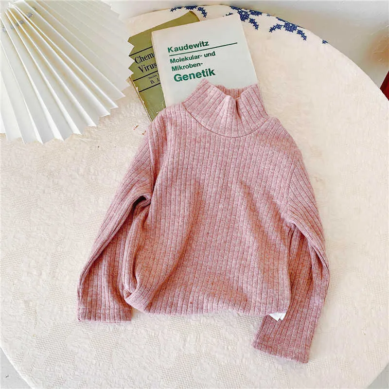 Zima Solid Color Turtleneck Swetry Dla Dziewczyn Koreański Styl Dzieci Miękkie Ciepłe Dzianiny Sweter Downing Baby Kids Topy 210615