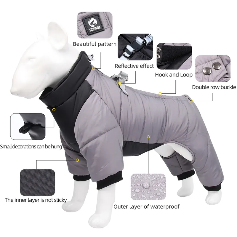 Winter Pet Dog Clothes Waterproof Dog Coat With D Ring Warm Pet Clothing for Medium Dogs Puppy Jacket Dog Coat four leg Jumpsuit 220210