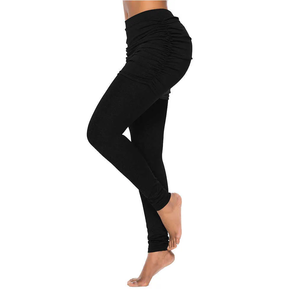 Femmes Noir Slim Leggings Mode Taille Haute Leggins avec Gaine Mini Jupes Longueur Cheville Dames Été Vintage Jeggings 210527
