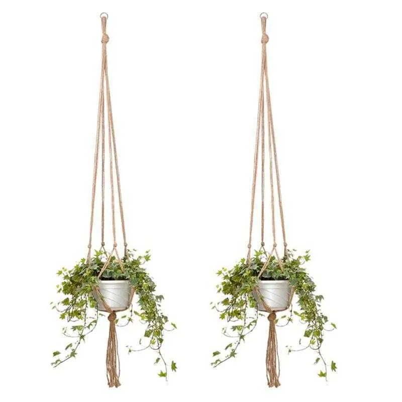 Hangle de gueule Corde de chanvre Panier de jardinière suspendu Panier de jardinière Macrame Macrame Plant Plant Mur de plante suspension Plante Potte de fleur Support 210712