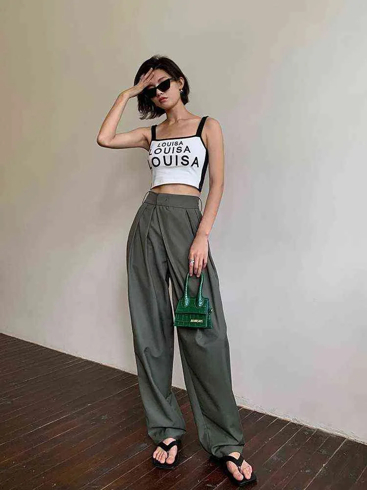 Women Autumn Winter Straight Loose Wide Leg Mop Trousers High Waist Casual Baggy Cozy Fashion Work Pant High Quality 211105