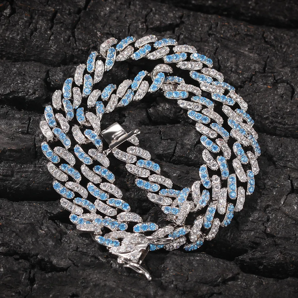 Glacé Miami chaîne à maillons cubains bleu mer hommes chaînes en or collier Bracelet mode Hip Hop bijoux 9MM283z