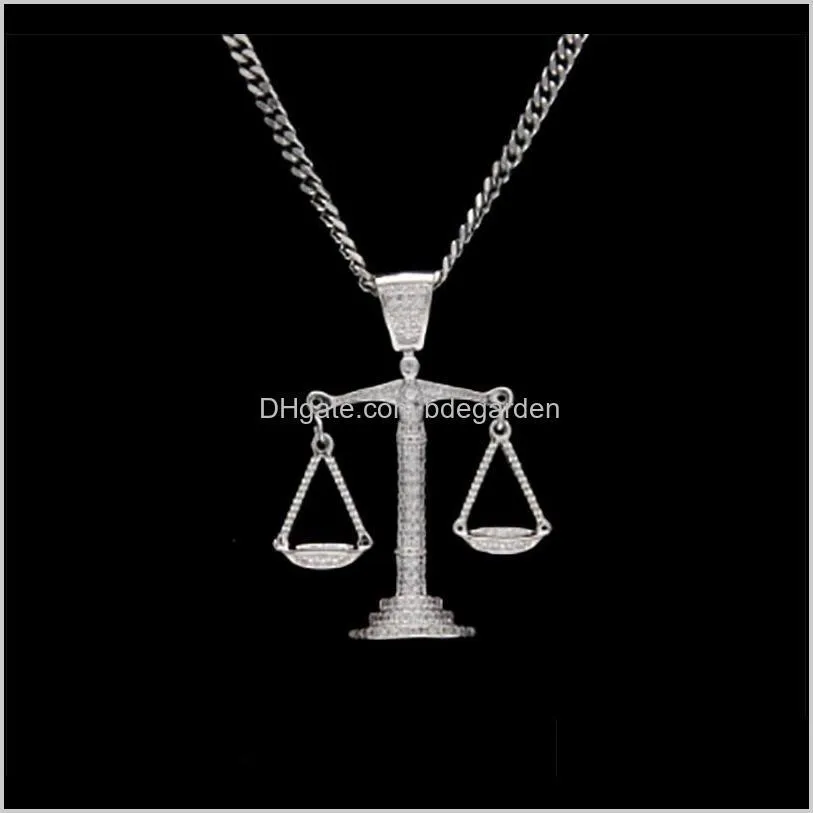 Necklaces Mens Hip Hop Iced Out Zircon Balance Pendant With M 24Inch Cuba Copper Chain Necklace Rapper Personalized Jewelry Z3Dl3 236S