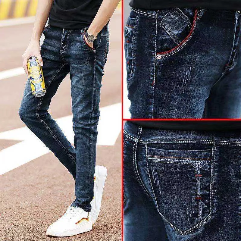 Baozhuo mäns stretch passform jeans vår sommar affärer avslappnad mode skinny jeans 10 stilar svart blå grå klassiska byxor 211011