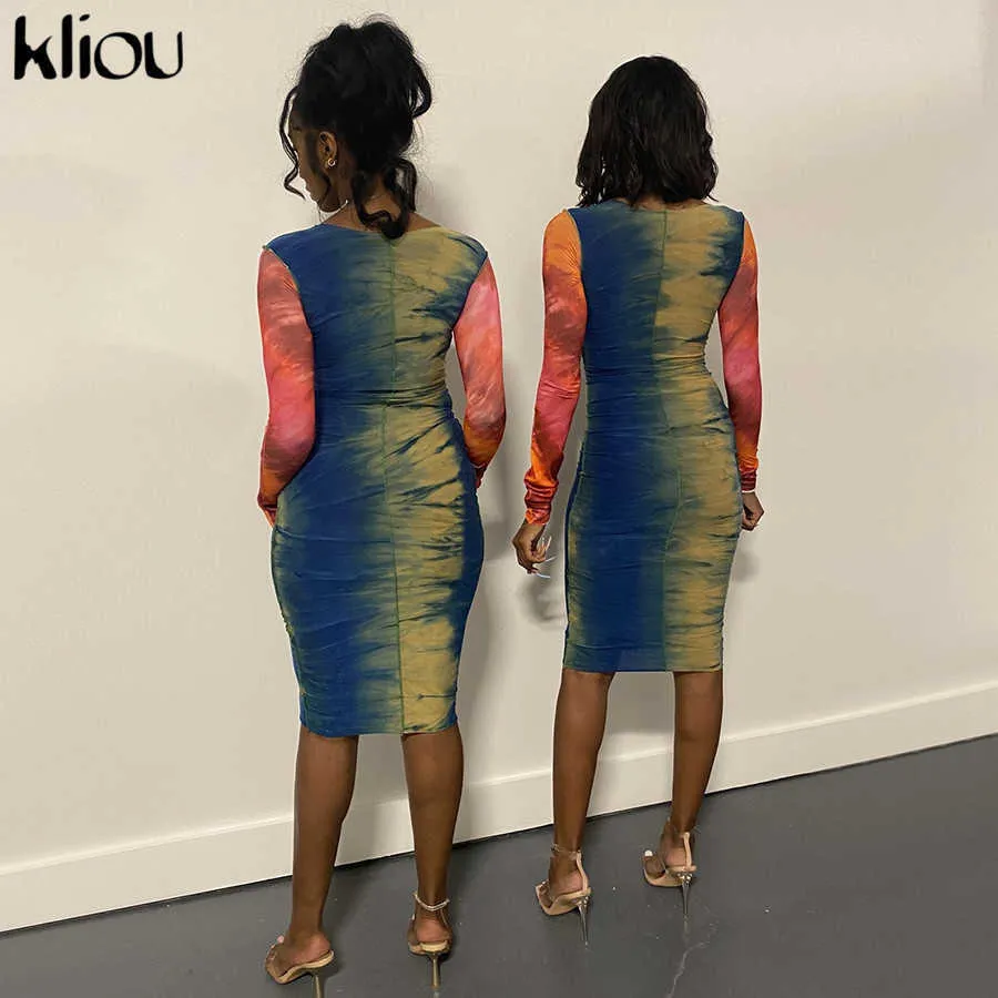 Kliou multicolore imprimer robes femmes Patchwork Slim Streetwear mode fête Clubwear femme moulante tenues 210719