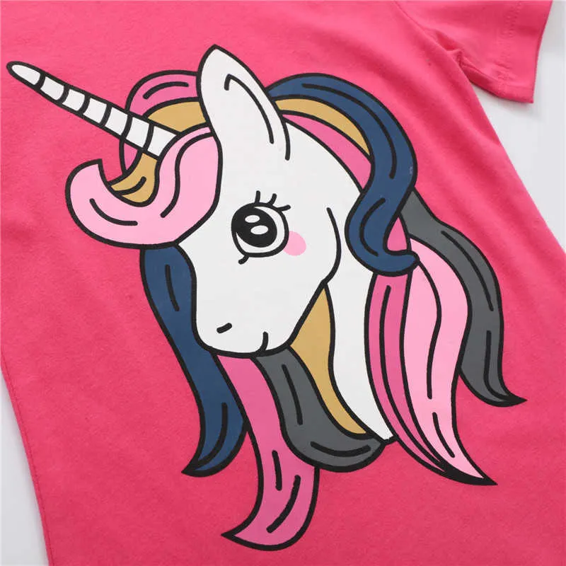 Saut mètres été licorne filles t-shirts bébé coton vêtements animaux imprimer mode enfants t-shirts à manches courtes hauts 210529