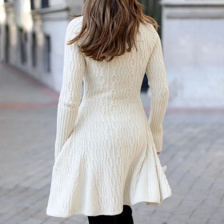 Vestido de mujer de punto de cuello alto vestidos de suéter irregular dobladillo manga larga delgado delgado invierno 210524