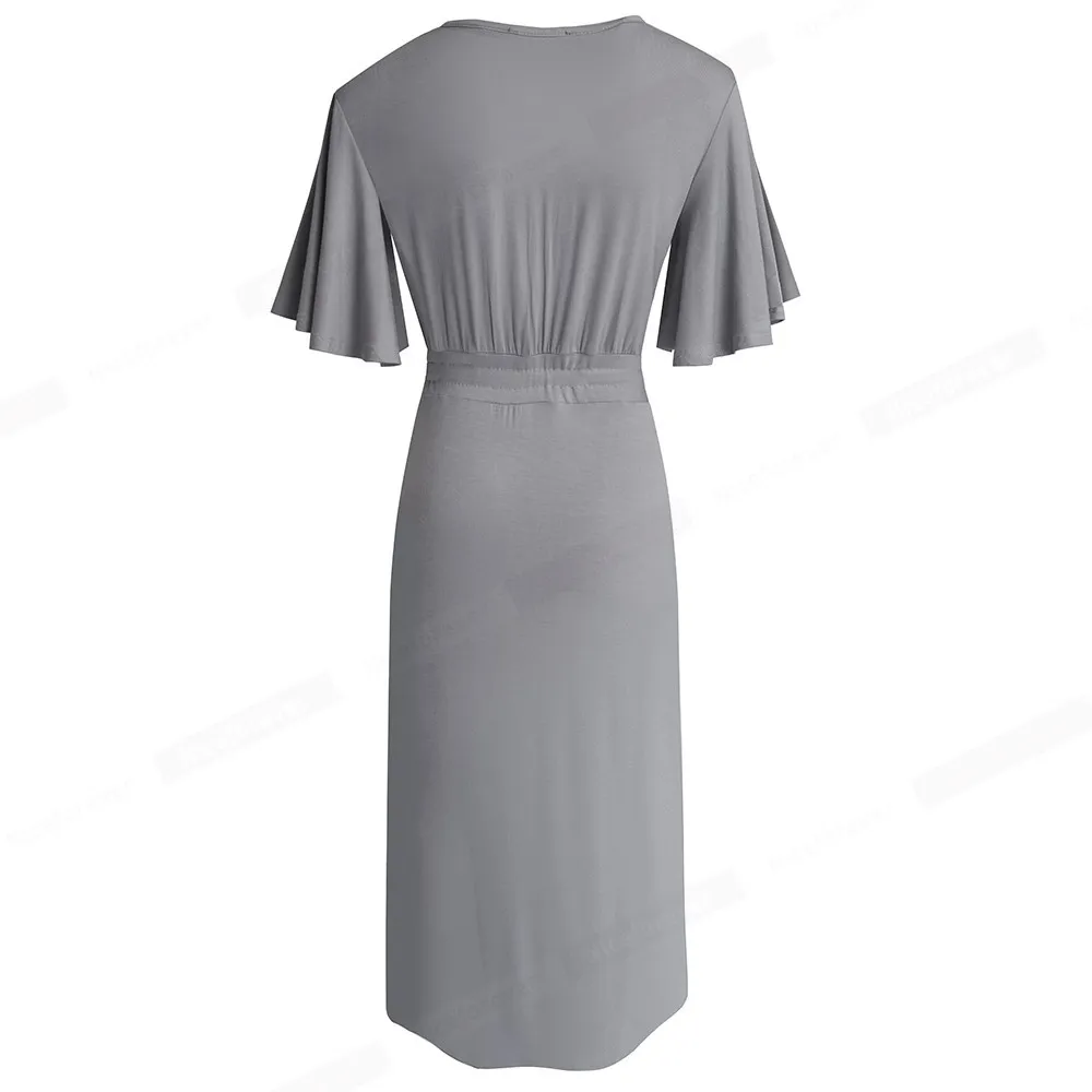 Nice-forever Summer Women Casual Pure Color with Sash Dresses Sexy V neck Oversized Straight Dress 2btyA202 210419