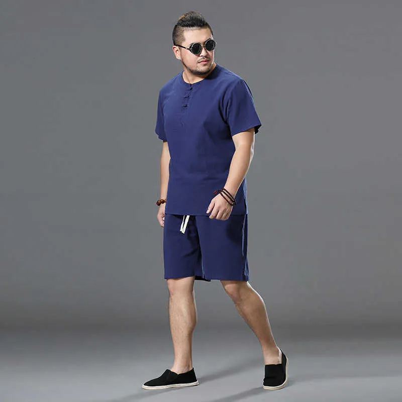 Men's Clothing Large Size Tracksuit 8XL 9XL Linen Short T-shirt Summer Suit Plus Size Clothing Track Suit 5XL Cotton Husband Set 210714