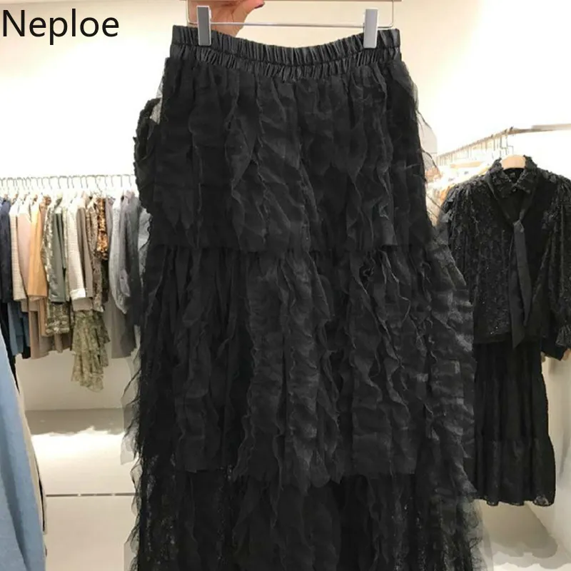 Neploe Jupe Femmes Mode Nouvelle Arrivée Coréenne Taille Élastique Jupe Taille Haute Mince Patchwork Gaze Plissée Saia Faldas 4G650 210422