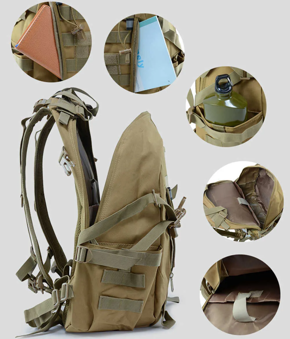 في الرياضة العسكرية التكتيكية التسلق الجبال حقيبة التخييم التنزه الرحلات الظهر السفر في الهواء الطلق الصيد حقيبة Q0721