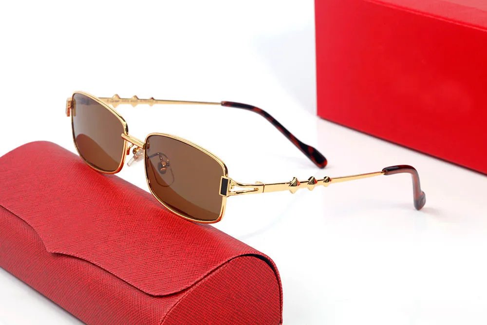 Gafas de sol de lente roja Formas de sol rectangulares de color amarillo sin marco Mujeres sin borde de lentes de sol gruesas de oro lunettes fashi 232t
