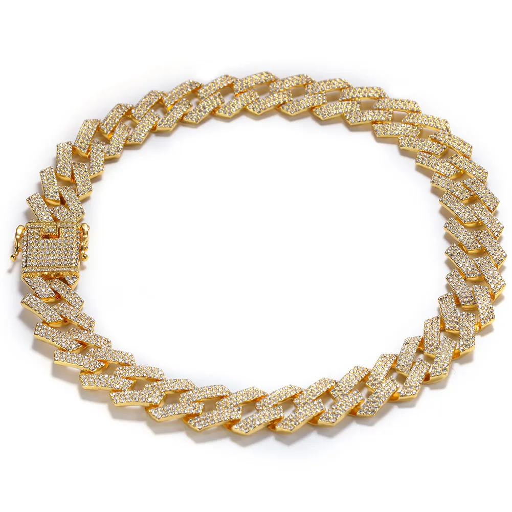 Iced Out Miami Cuban Link Chain Homme Hens Rose Gold Chains Collier Bracelet Bracelet Hip Hop Bijoux 288B