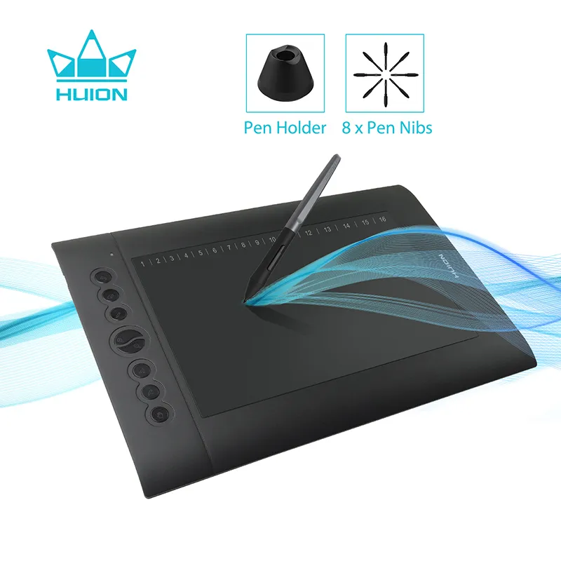 HUION H610 PRO V2 Nyaste grafisk professionell digital ritningstablett med batterifri penna Tiltfunktion 8192 nivåer