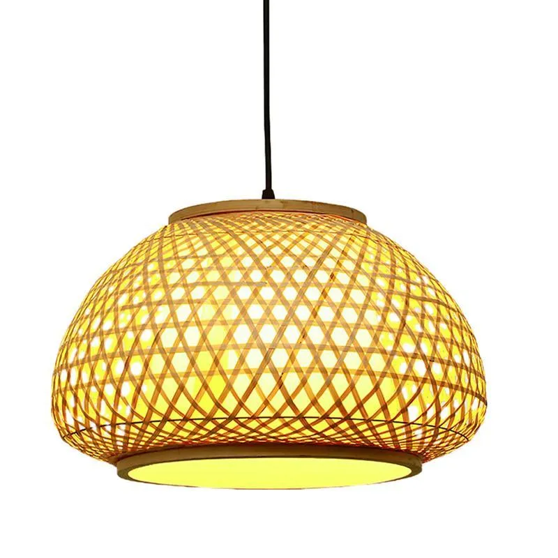 Klassieke Kroonluchter Decoratieve Geweven Bamboe Licht Rustieke Loft Lamp Kaki Hanglampen258E