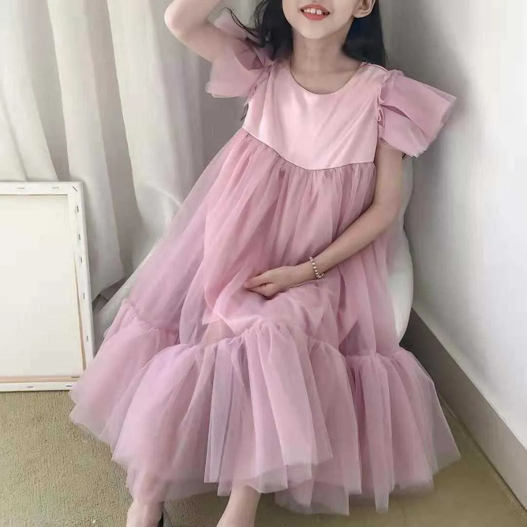 Letnie dzieci Ruffles Lolita Dress for Children Futter Rękaw Kwiat Girl Sukienki Wesela Princess Vestido 210529