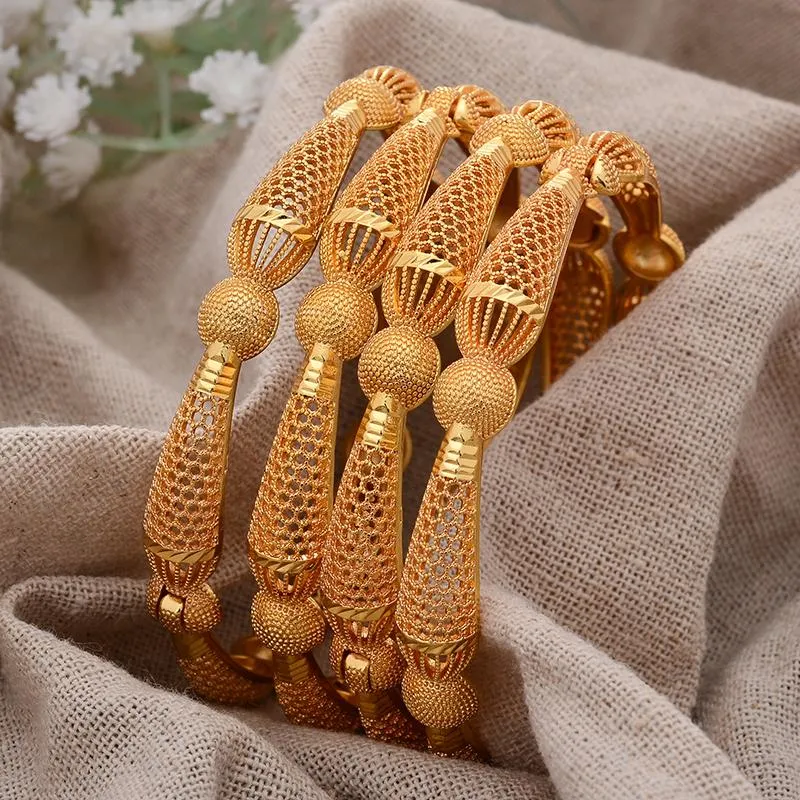 Bangle 4st African Dubai Gold Color Bangles for Women Girls Nigerian Italian Bridal Smycken Set Wedding Accessories Armband2936