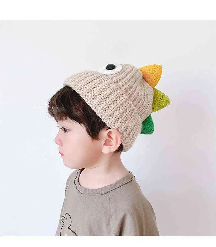 漫画恐竜幼児幼児ベビーハットキャップ韓国語バージョン男の子ガールズビーニーのためのニットキャップ暖かい子供用アクセサリー帽子Y21111