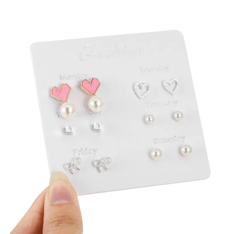 Ensemble de boucles d'oreilles une semaine pour femmes, combinaison de feuilles, boucles d'oreilles en perles de Zircon, bijoux coréens 925