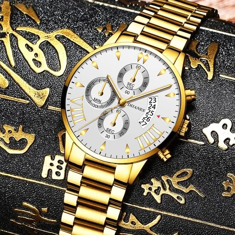 Horloges 2021 Herenmode Uhren Luxus Goud Edelstahl Quarz Armbanduhr Manner Business Casual Kalender Uhr Relogio Masculino2181