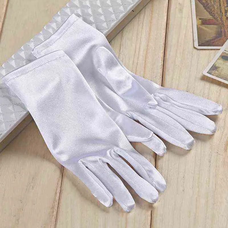 Girl Lady Satin Short Finger Wrist Gloves Smooth Evening Party Formal Prom Costume Stretch Gloves Red White Etiquette Glove8533128