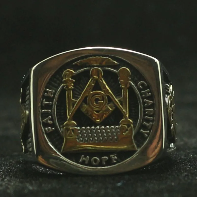 Stainless Steel Cool Hope masons Ring Est Cluster Rings253I
