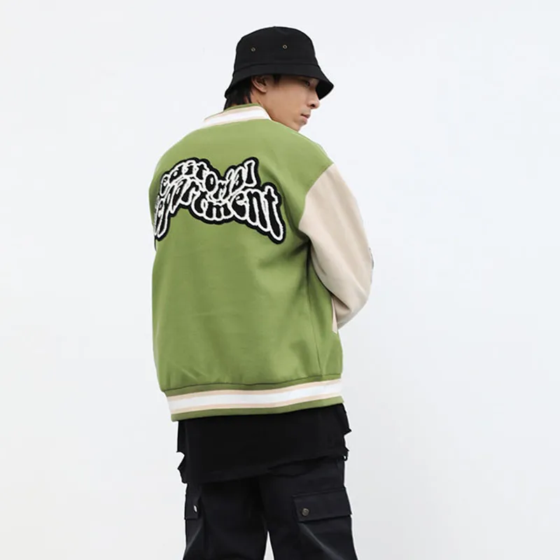 Broderie Baseball Veste Hip Hop Original Flocage Hommes et Femmes Couleur Oversize Coupe-Vent Bomber Lâche