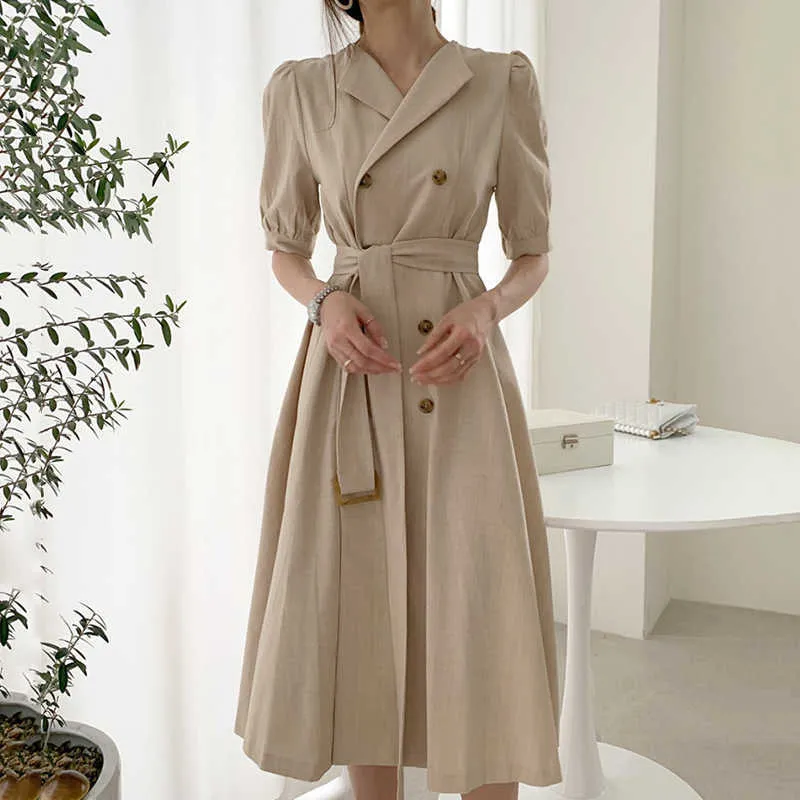 abito coreano donna estivo manica corta con intaglio vestito estivo sexy elegante risvolto doppiopetto abiti da ufficio da donna 210602