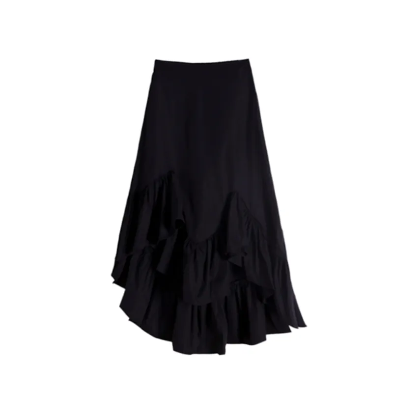 Mode asymétrique conception jupe noire femme volants doux irrégulier Faldas Mujer taille élastique femme jupe 210514