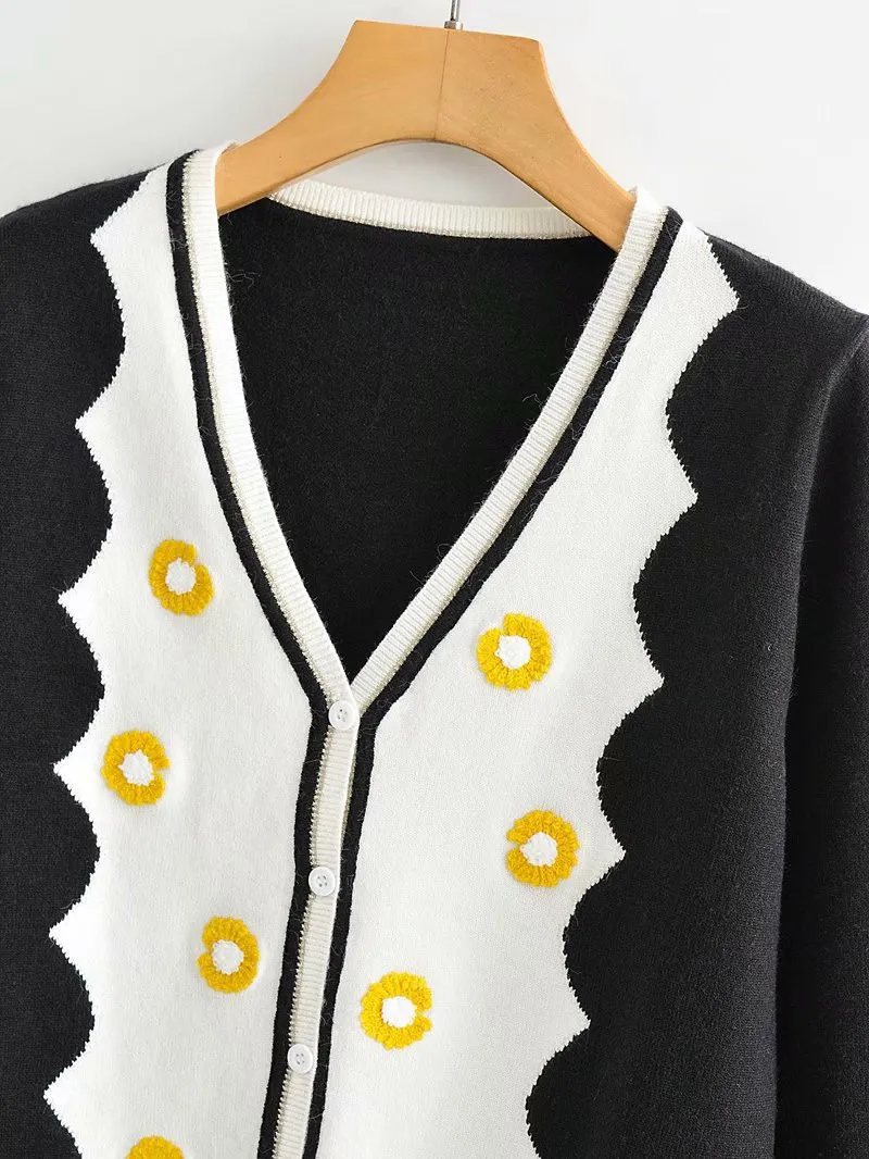 HSA Knitted Women Cardigan Long Sleeve Harajuku Embroidery Chic Button Cardigans Female Elegant Sweater Coat 210417