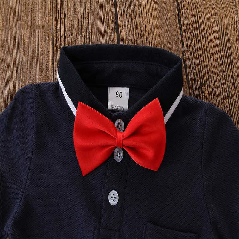 Boys Children's Clothes Suit Summer Kids Gentleman Short Sleeve Shirt +Strap Shorts +Bow Baby Clothing Set 210611